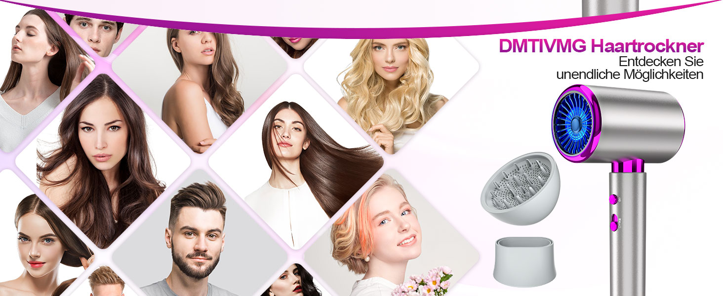 Іонний фен 2400W з холодним/гарячим режимом, 3 температури та 2 швидкості, дифузор та концентр, терморегуляція для дому, подорожей та салону краси