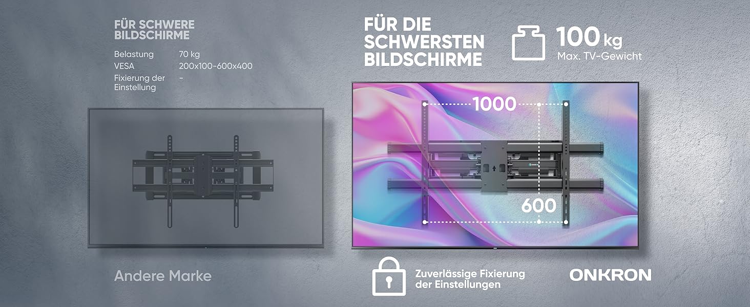 Кронштейн для телевізора ONKRON M10-B: поворотний, для телевізорів 42-120 дюймів, до 100 кг, VESA 1000x600, чорний
