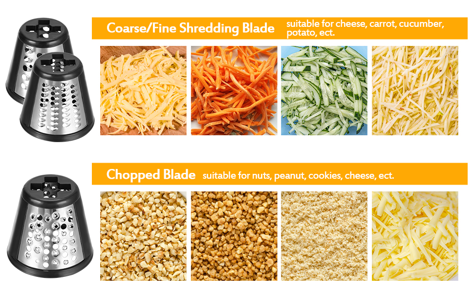 Електричний овочевий слайсер COOCHEER з нержавіючої сталі, 250W. Багатофункціональний подрібнювач з 5 лезами для овочів, сиру, картоплі, моркви, цибулі. Чорний.