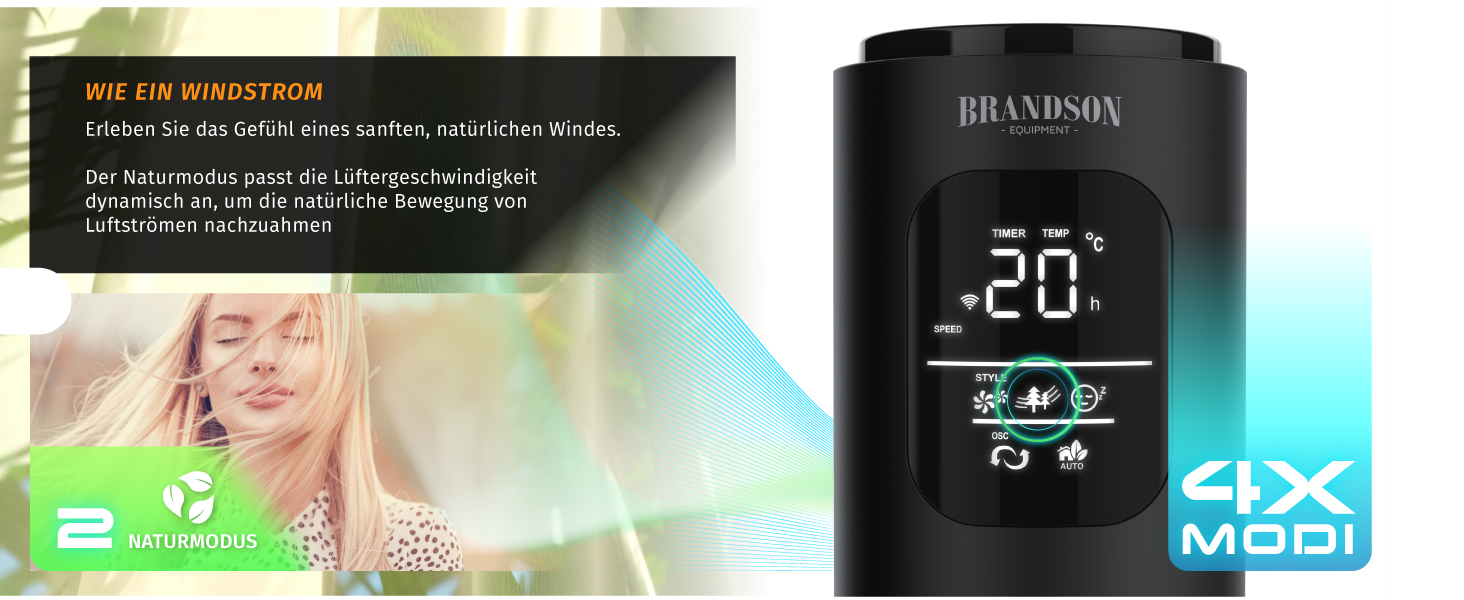 Турбовентилятор Brandson ECO з DC мотором: тихий, Wi-Fi, Smart Home, керування через додаток/Alexa, осциляція, чорний