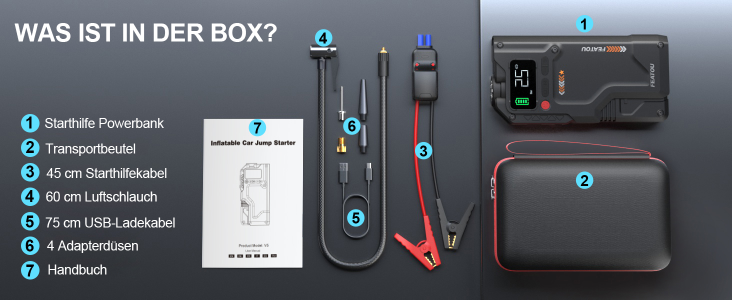 Powerbank для автомобіля Starthilfe з компресором 150PSI, 6000A, 12V, для бензинових та дизельних авто (до 10л), QC3.0, LCD, ліхтарик