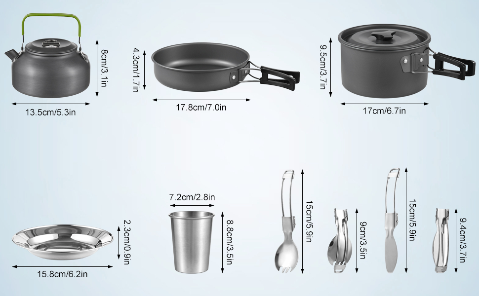 Набір посуду для кемпінгу Aomiun на 3 особи (22 частини) | Посуд для приготування їжі на природі, піших прогулянок та подорожей