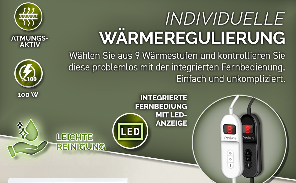 Електрична гріюча ковдра Sinnlein® з плюшу 200 x 180 см | 9 температурних режимів, таймер, автовимкнення, миється до 40°C, світло-сіра | Ковдра для сну та відпочинку