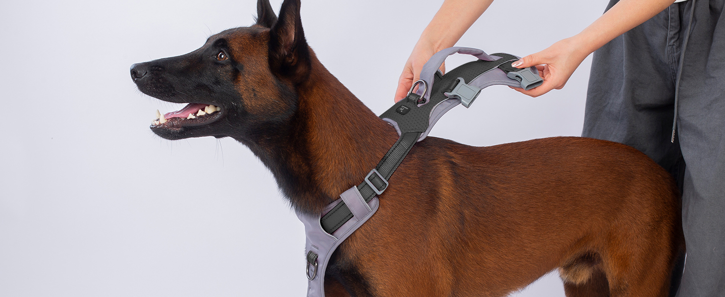 Шлейка для собак Huntboo безпечна від виривання, шлейка від паніки, світловідбиваюча шлейка з ручкою, регульована шлейка для собак маленьких, середніх та великих порід (M) Середня (1 шт.) (Extra груба (1 шт.), Чорна)