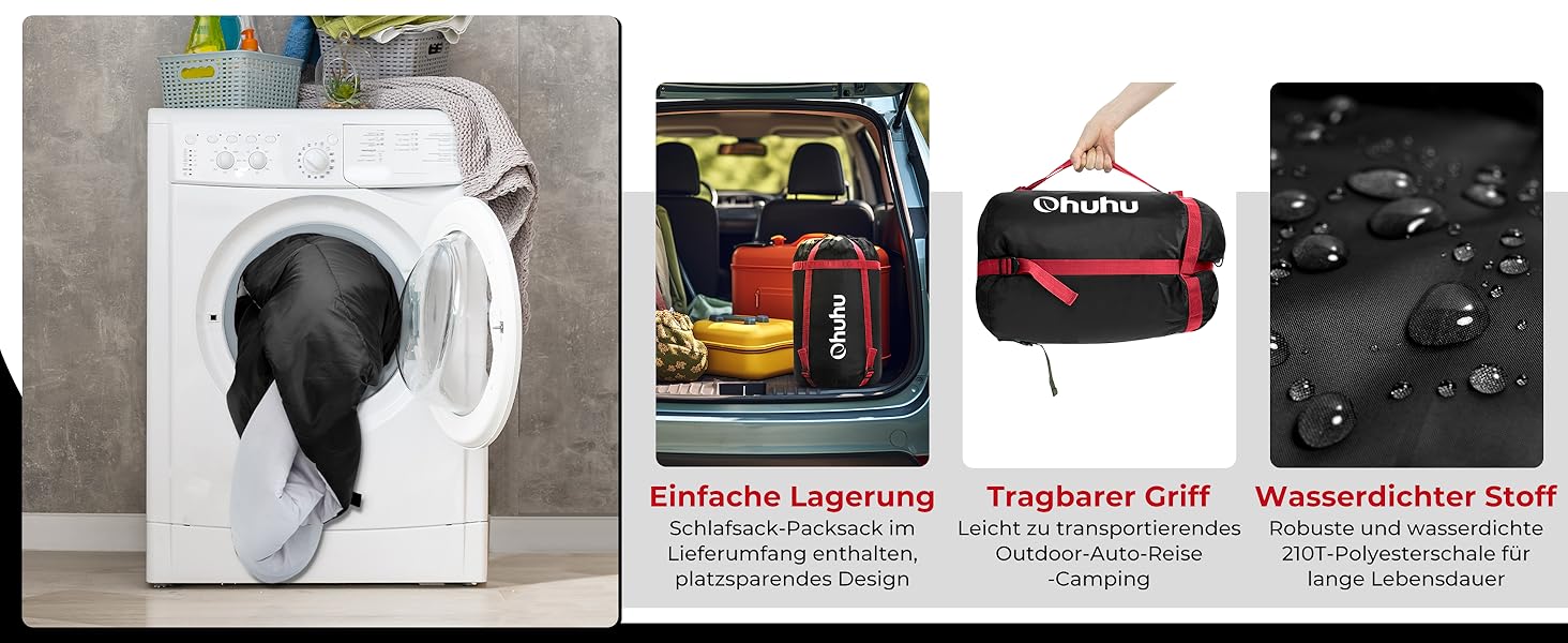 Спальний мішок на дво персони Ohuhu 220x150 см, чорний - для кемпінгу, подорожей, сім'ї та фестивалів