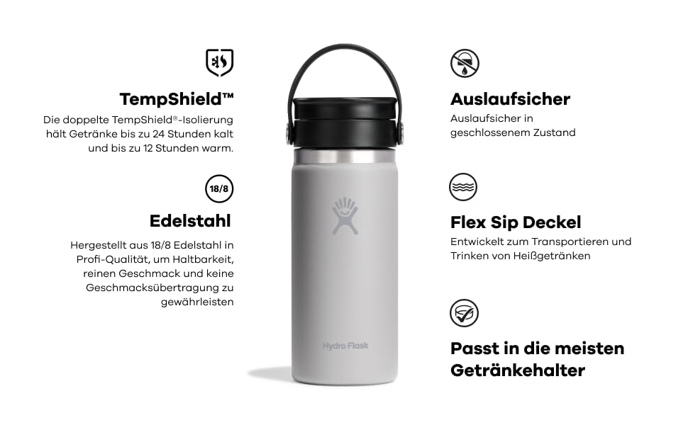 Hydro Flask 12 oz Stainless Steel Vacuum Insulated Travel Thermos - Leakproof Lid - Black