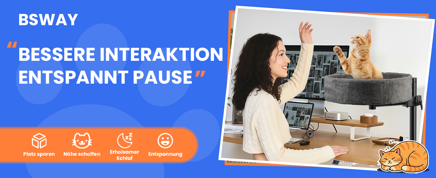 BSWAY Крісло-гніздо для кота на стіл - Покращений 360° оберт, регульована висота, без свердління. Підвищене котяче ліжко над столом. Тримає кошеня/кота близько, робочий простір чистий. Крісло-ліжко для кота на стіл, темно-сірий колір, XL розмір