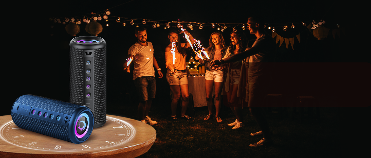 Bluetooth колонка 2026 з RGB підсвіткою, портативна, водонепроникна IPX7, з мікрофоном, для дому, саду та подорожей, чорна