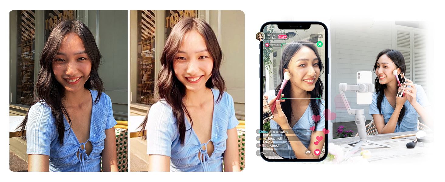 ZHIYUN Smooth Q3: Стабілізатор для смартфона з 3 осями, гімбал для iPhone та Android, зі штативом, вбудованим світлом та зумом, для Vlogging, YouTube та TikTok
