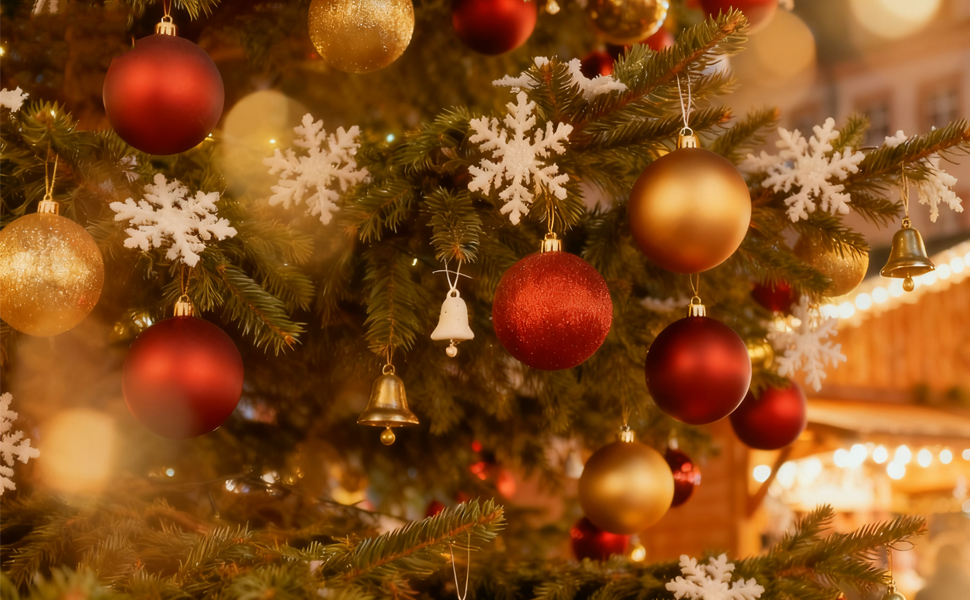 Набір прикрас на ялинку: новорічні кулі Рожево-золоті, 100 шт., різні розміри (3см, 4см, 6см), пластик