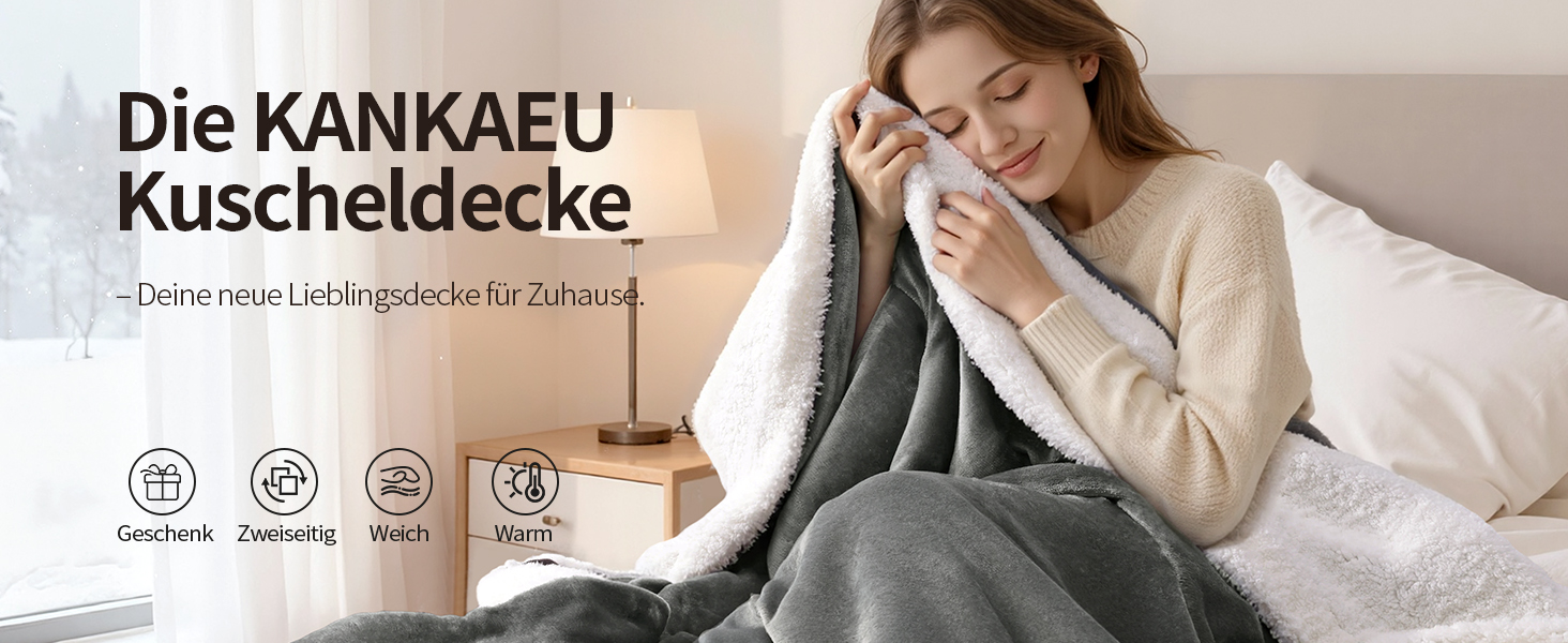 Плед KANKAEU 160x200 см, теплий та м'який, двосторонній фланель та шерпа, для дивану, ліжка, подарунок сірого кольору