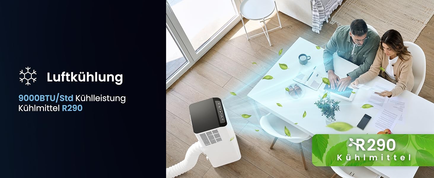 Мобільний кондиціонер Pro Breeze™ 9000 BTU 4-в-1: охолоджувач, вентилятор, осушувач, нічний режим, клас енергоефективності A, комплект для ущільнення вікна, пульт ДК та таймер 24 години, білий