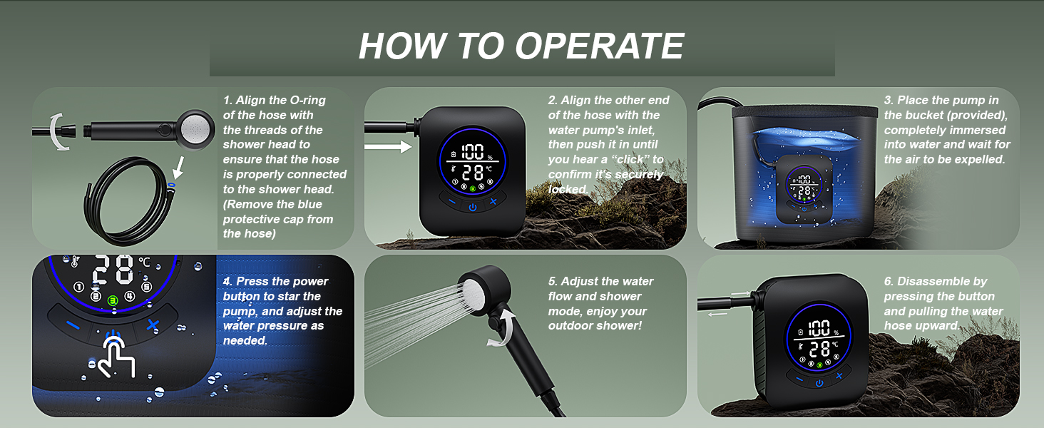 Митрікс Душ для кемпінгу портативний, 8000mAh з індикатором температури, 19 л, складаний відро, для кемпінгу, подорожей, саду, піших прогулянок, миття авто (чорний)