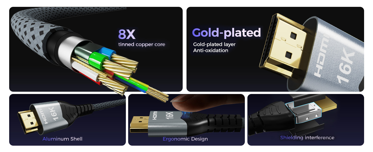 HDMI 2.2 кабель 2м: 16K, 8K, 4K, eARC, HDCP 2.3, HDR10, DTS:X, сумісний з PS5, Xbox, Fire TV