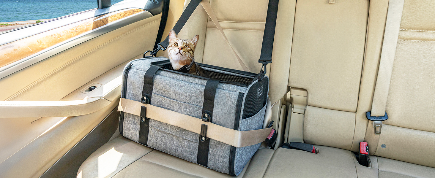 Транспортна переноска для кота/собаки Petsfit - складана переноска для авто, сіра, M (45,5 x 28 x 28 см)