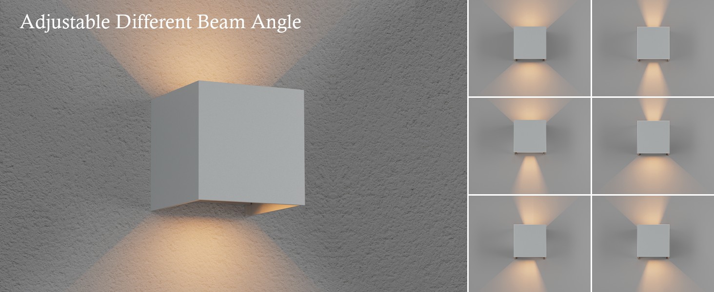 LED вуличне освітлення K-Bright 7W: настінний світильник з регульованим світловим променем, тепле біле світло, IP65, сірий