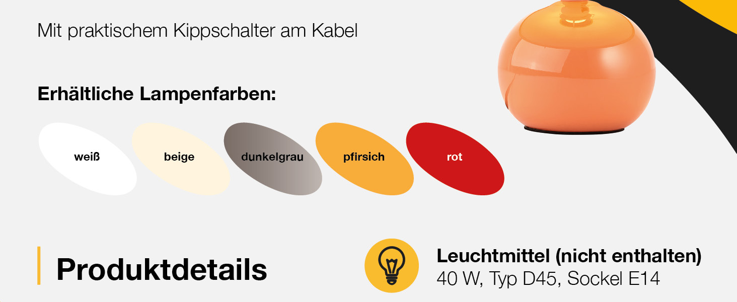 BRILLIANT Primo – стильна настільна лампа з тканинним абажуром, оранжевого кольору, для спальні, вітальні та приліжкового столика, цоколь E14