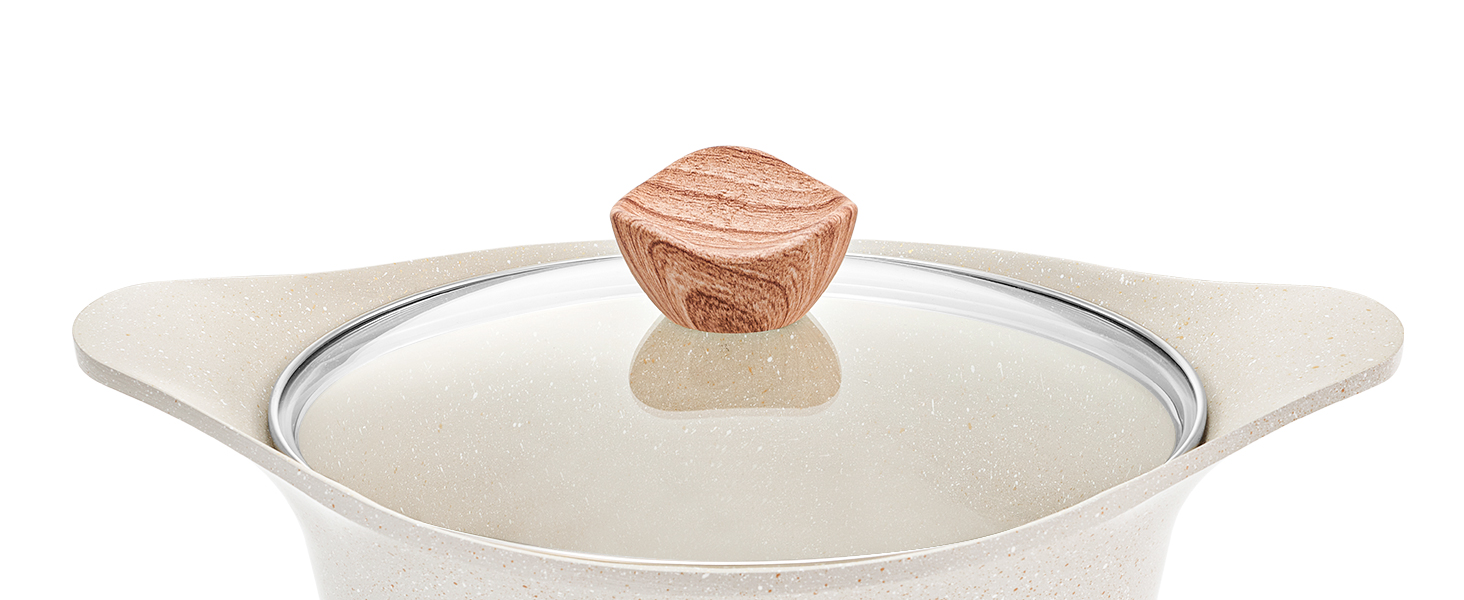 Набір посуду RIOVARM з індукційним дном, антипригарне покриття граніт, набір каструль та сковорідок з кришками, без PFOA, з ручками з імітацією дерева, сковорода, каструля, ковшик