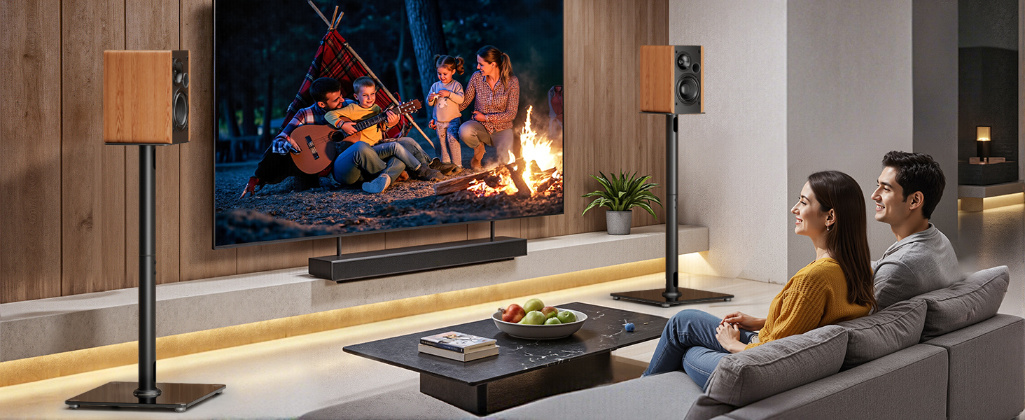 Підставка для акустики саундбару, універсальна, чорна, 76.5 см, 25 кг, з кабелеуправлінням та скляною основою (1 шт.)