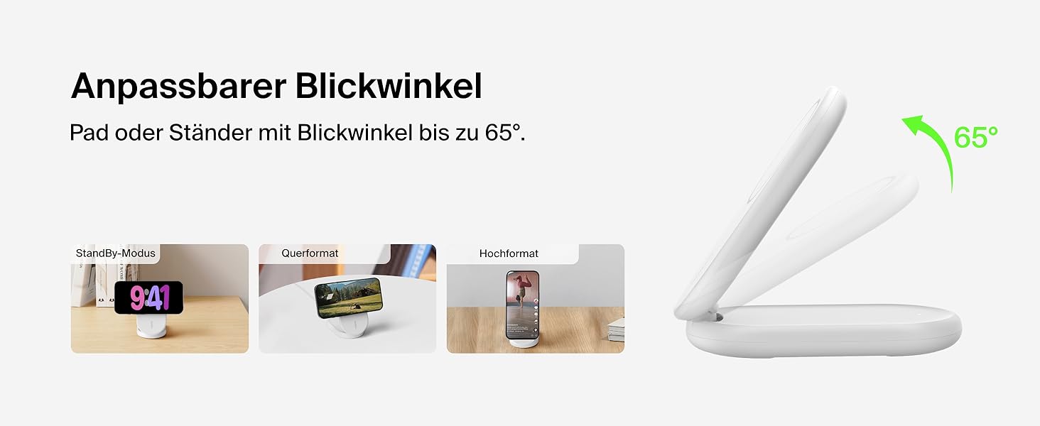 Белкін BoostCharge Магнітний складний бездротовий зарядний пристрій Qi2, 15 Вт, сумісний з MagSafe для iPhone 17, Air, 16, 15, 14, 13, 12, Pixel, з підтримкою Standy-режиму – білий