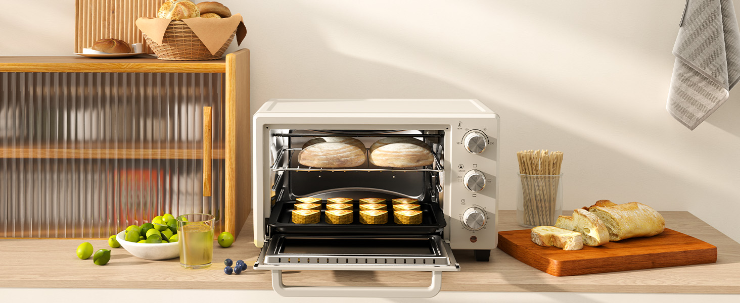 Міні-піч HOMCOM 21 л, 1400 Вт, 100-230°C, таймер, крихтосховище, деко, решітка-гриль, вікно, для піци, кремово-білий