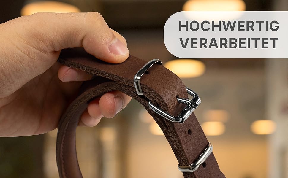 Шкіряний нашийник-затяг для собак Rund & Weich, коричневий, L, 55 см, з регульованою пряжкою, міцний рудий шкіряний нашийник із захистом шерсті, обмежувачем натягу