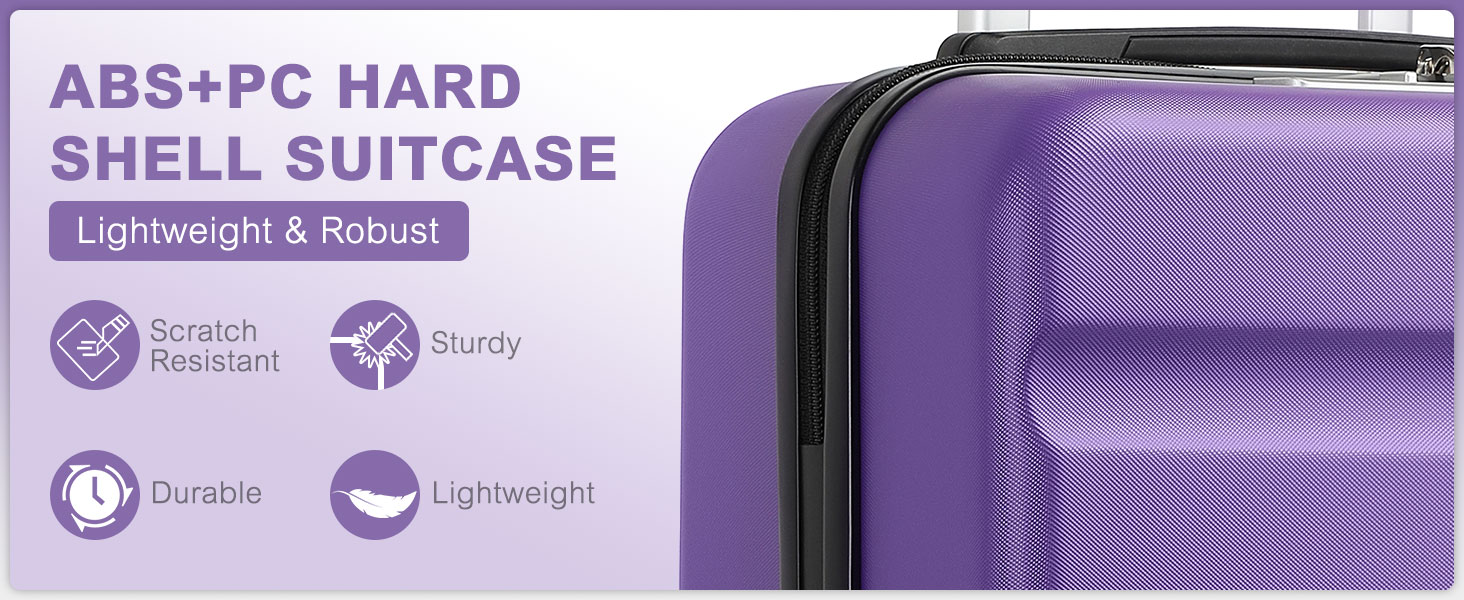 Чемодан-валіза KONO з розширенням, жорсткий, легкий, XL, з TSA-замком та 4 колесами, 75x47.5x29.5 см (M(55x35x22 см), фіолетовий)