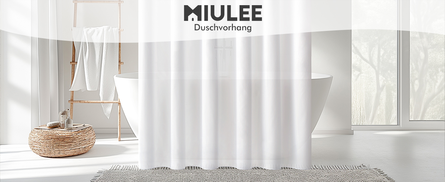 Штора для ванної кімнати MIULEE 240x200 см біла, водонепроникна, антигрибкова, текстильна, швидковисихаюча з кільцями (1 шт)