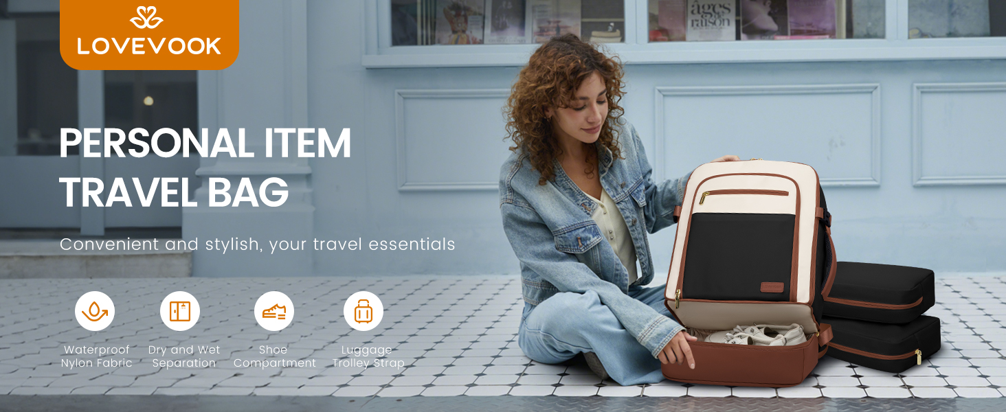 LOVEVOOK Рюкзак для ручної поклажі 40L з окремим відділенням для взуття, жіночий, для подорожей (3 шт.) Бежевий, Зелений