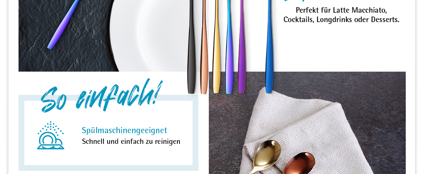 Ложка для Еспресо та Латте Макіато Gräwe з нержавіючої сталі, довга, для кави, десертів та айс-ті, придатна для миття в посудомийній машині, кольори (різнокольорові)
