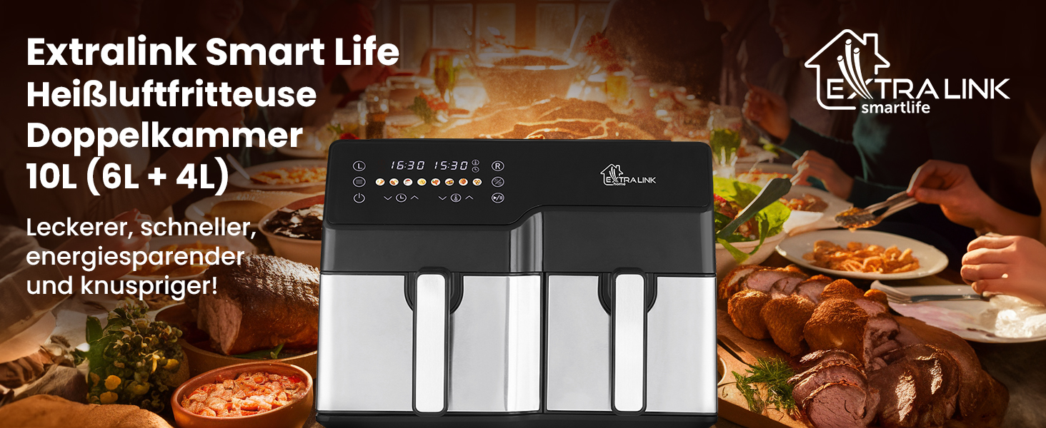 Фритюрниця Extralink 1400W Airfryer 4.2L з 10 функціями, LED-дисплеєм та економним споживанням енергії