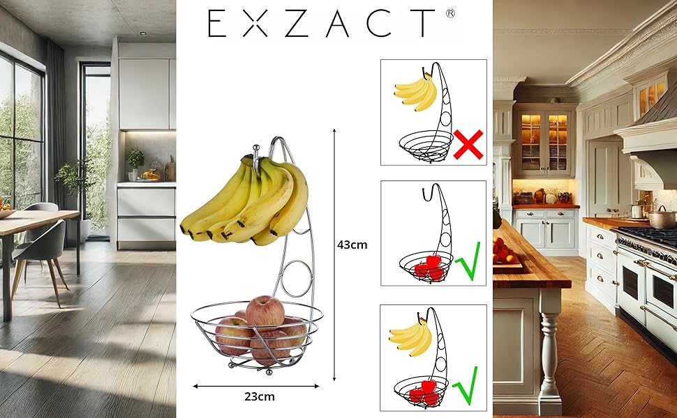 Металева фруктова корзина з кріпленням для бананів. 41 см, полиця для фруктів з дроту, підвісна стійка для бананів – хром (Ex-fb017)