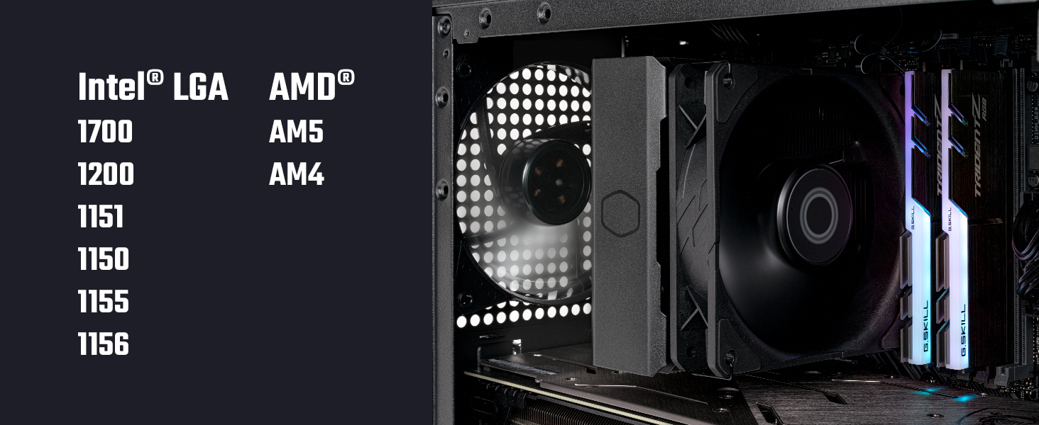 Cooler Master Hyper 212 Black - кулер для CPU з RGB підсвічуванням, LGA1700 & AM5, чорний, з 4 heatpipes