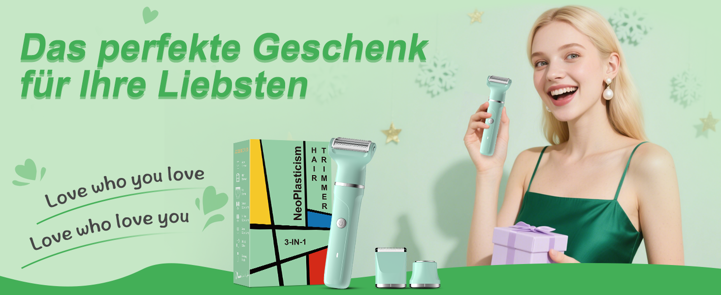 Електричний жіночий триммер 3-в-1 для тіла та обличчя, водонепроникний, зелений