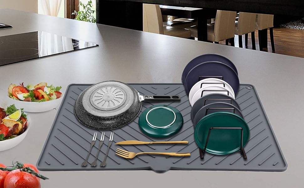 Силиконова підставка для сушіння посуду IYYI (LSD-Black) - велика, термостійка, швидковисихаюча, 23.5 x 15.2 дюймів