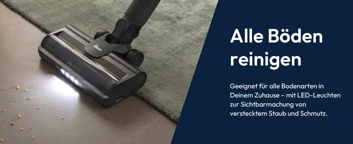 Бездротовий пилосос Hoover HF1 Plus з Anti-Hair Wrap, паркуванням та LED-підсвічуванням, HEPA 6-фільтр, 45 хв роботи, ідеальний для алергіків