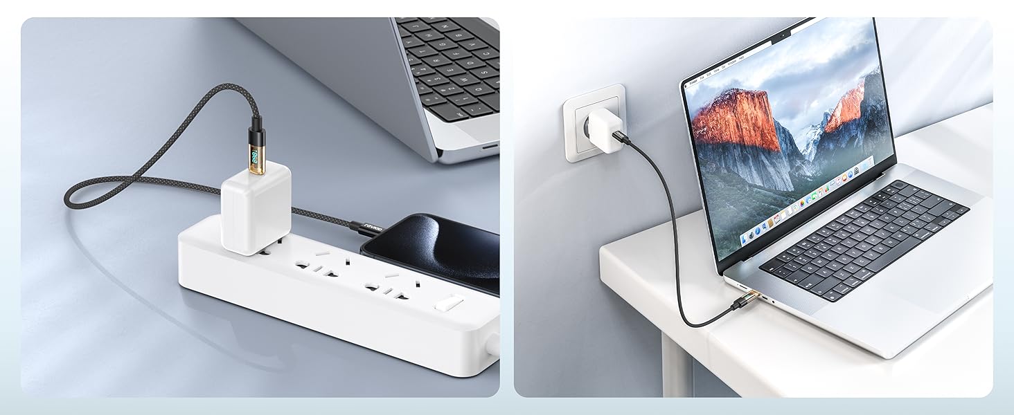 Кабель USB-C RAVIAD: Швидка зарядка PD3.1, нейлон, 0.5м, 240W, чорний. Сумісний з iPhone, Galaxy, Pixel, iPad, MacBookAir