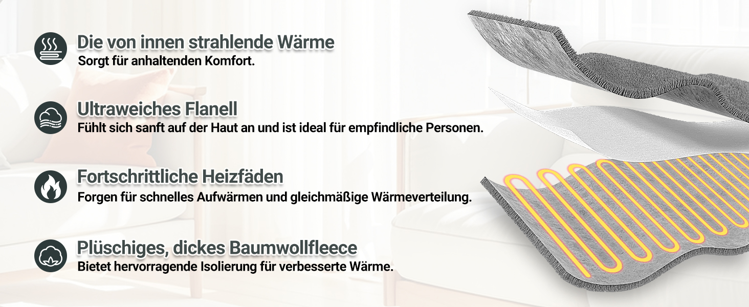 Електрична ковдра Charmofun з автовимкненням, 130x180 см, 8 режимів нагріву, таймер 12 годин, пральна машина, тепла двошарова ковдра з фланцелю для ліжка, дивана, офісу, світло-сіра