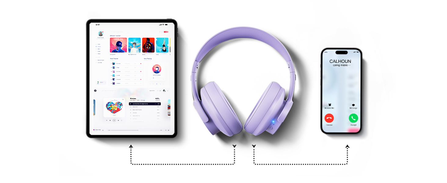 Бездротові навушники Picun B8 Bluetooth з 3 режимами EQ, 120 годин роботи, глибокий бас, для телефону, ПК, офісу, подорожей (фіолетовий)