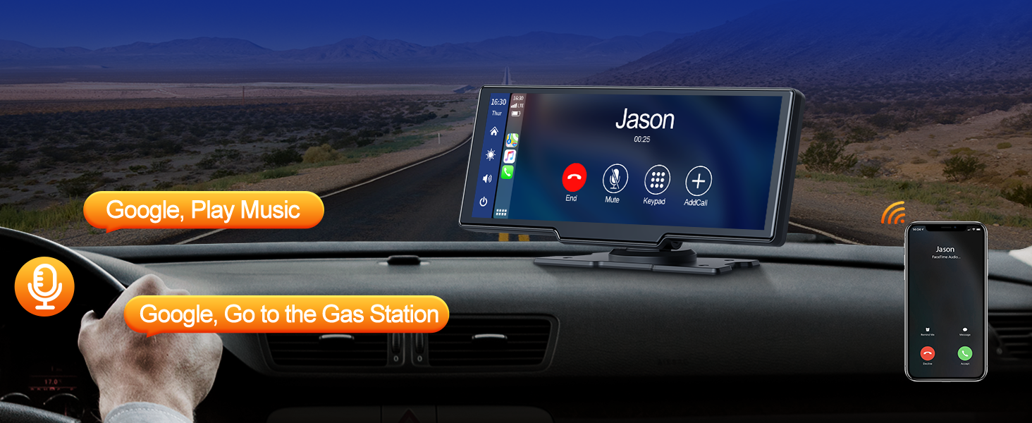Бездротовий CarPlay/Android Auto дисплей Volam 9,26
