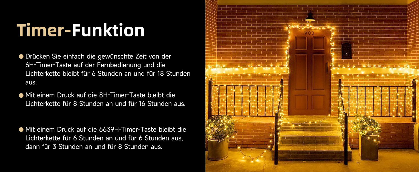 WOWDSGN Льохотна гірлянда для зовнішнього використання 20м, 2-в-1 LED гірлянда (Тепле біле & Класичне кольорове), сертифікований штекер GS, 11 режимів, пульт дистанційного керування та таймер, IP44 вологостійка різдвяна прикраса для саду, балкону, тепле біле/кольорове світло (зміна кольору) 20м 200LED