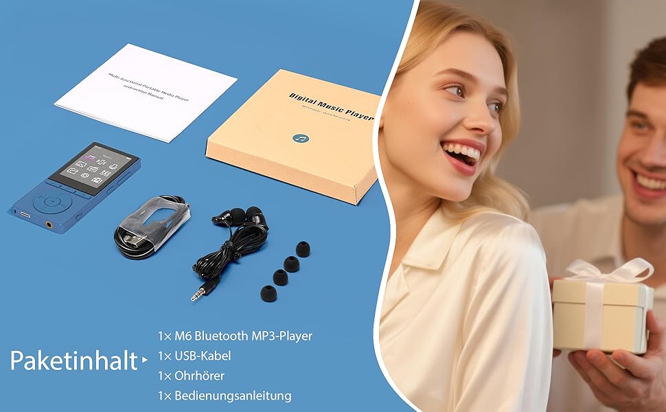 MP3 плеєр 64GB Bluetooth 5.3 з динаміком, HiFi звук, запис голосу, E-book, підтримка TF карти 128GB (Синій)