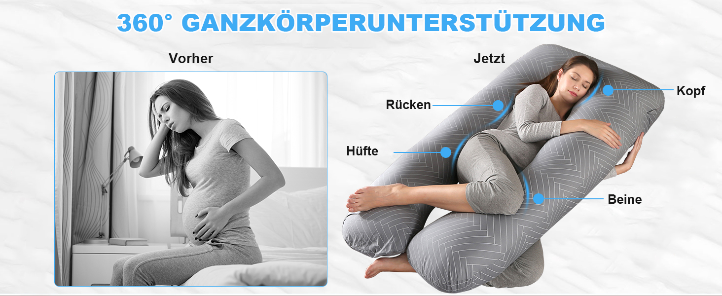 Тілоподушка SHANNA для сну на боці, U-подібна, вагітним, знімний чохол, 70 x 145 см (Сірий смугастий)