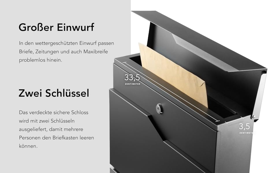 Поштовий ящик настінний Modern Manhattan антрацит RAL 7016 з газетницею та гравіюванням (без гравіювання). Нержавіюча сталь, стійкий до УФ-випромінювання
