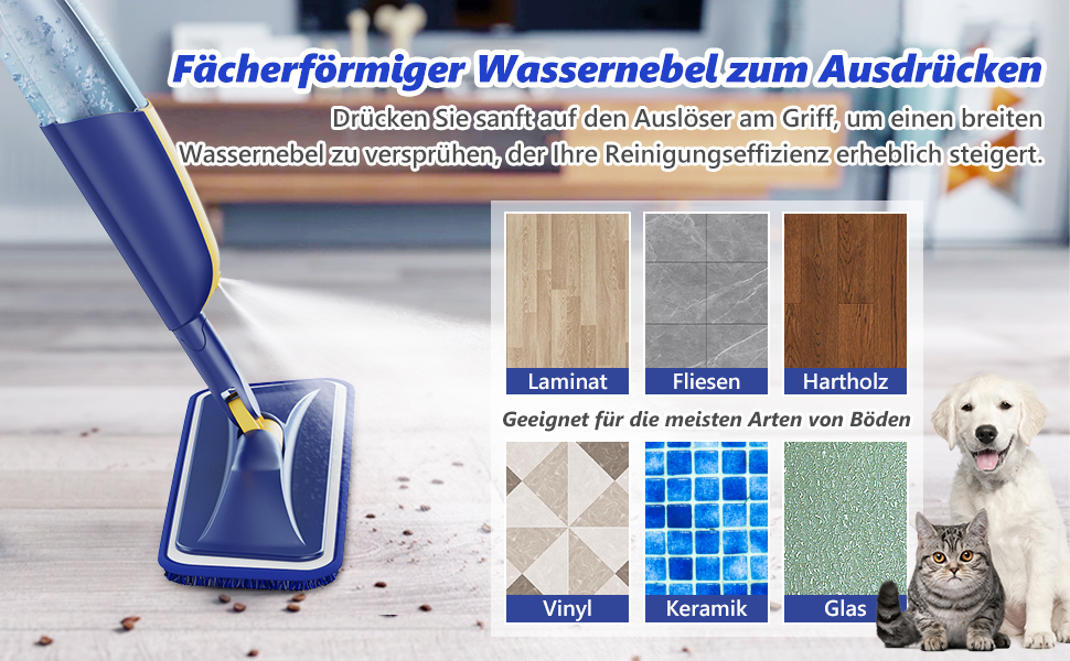 Швабра з розпилювачем MANGOTIME - швабра з розпилювачем, моп для підлоги з баком для води та 3 насадки для швидкого прибирання паркету, мармуру, дерева, ламінату (жовта)