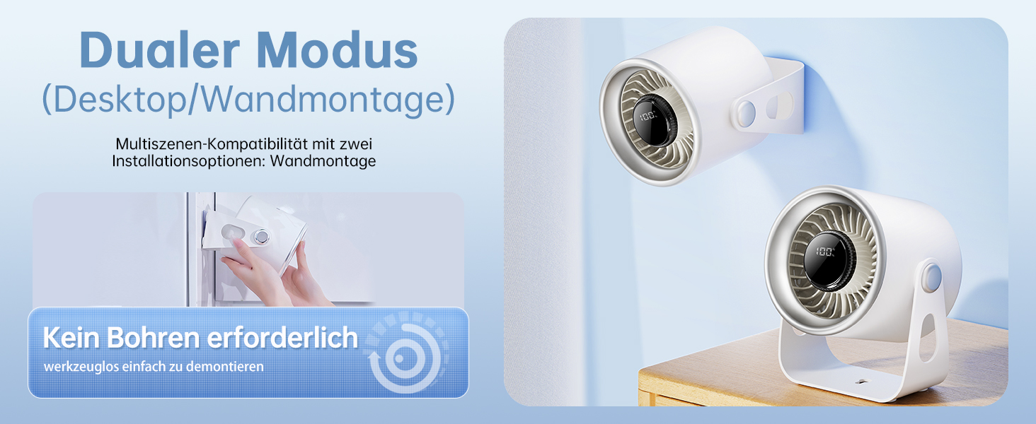 Тихий настільний вентилятор з цифровим дисплеєм, 100-рівневе регулювання & 135° нахил - ідеальний для офісу, спальні, кухні, дому та відпочинку на природі - білий