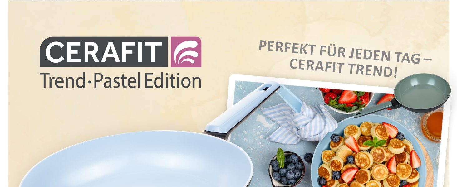 Набір сковорідок Genius Cerafit Trend Pastell Edition (3 шт.): 20 см, 24 см, 28 см. Покриття Cerafit, підходить для індукції, для смаження м'яса, овочів, панкейків та крепів.