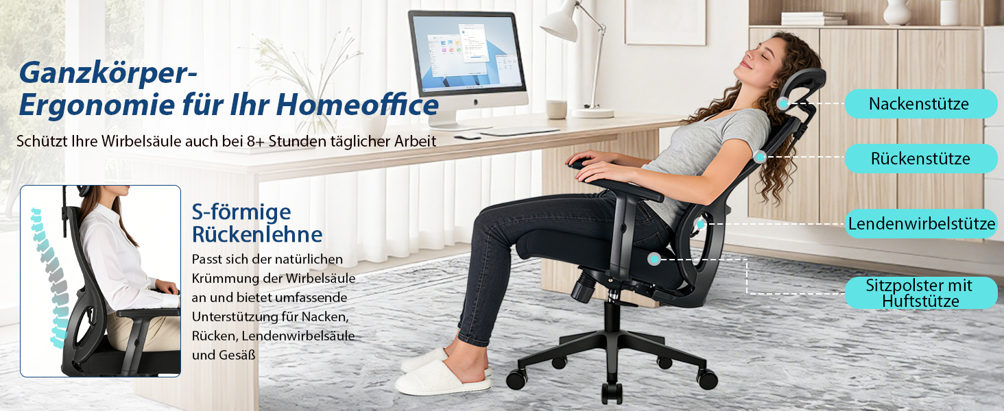 Ергономічне офісне крісло з регульованою спинкою та підголівником, до 150 кг, чорне X-Large