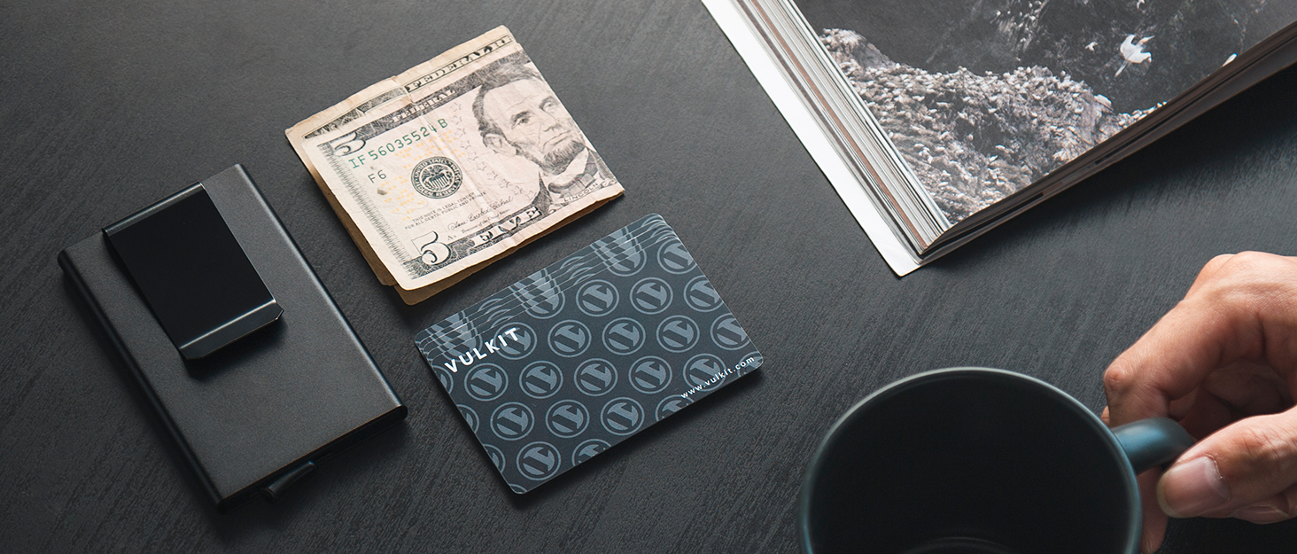 Чоловіче шкіряне картхолдер VULKIT з RFID-блокуванням, відділенням для грошей та візитки, Navy Blue