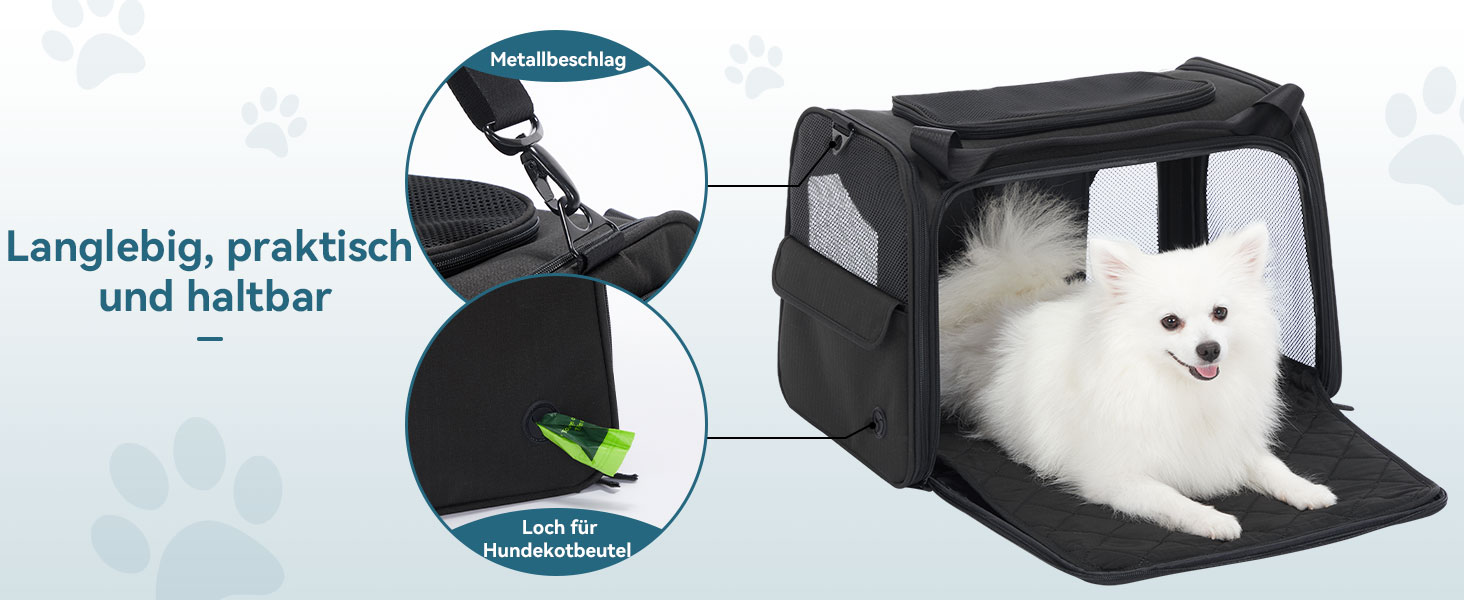 Транспортна переноска для котів та собак Petsfit, чорна, 47.5L x 33B x 33H см, з м'яким розкладним килимком та плечовим ременем